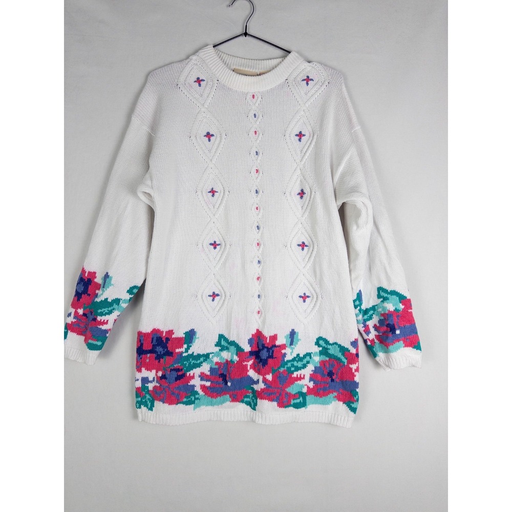 VTG Northern Reflections Sweater Womens S White Parkhurst Cableknit Chunky Flora